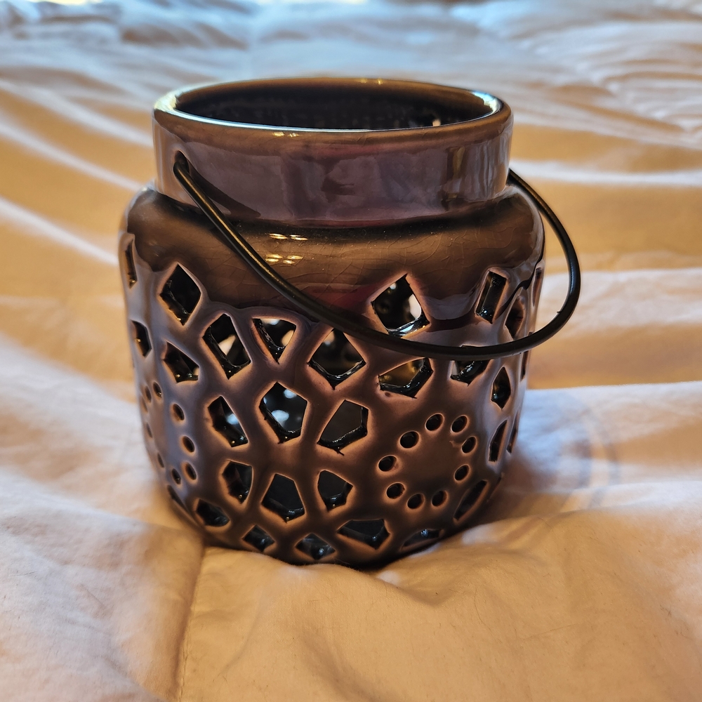 Intricate Purple and Gray Lantern with Lattice Accents